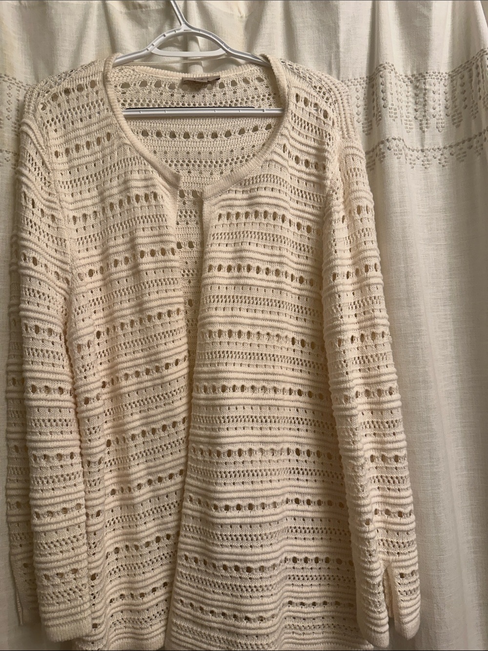 LOFT Cream Crochet Openwork Cardigan